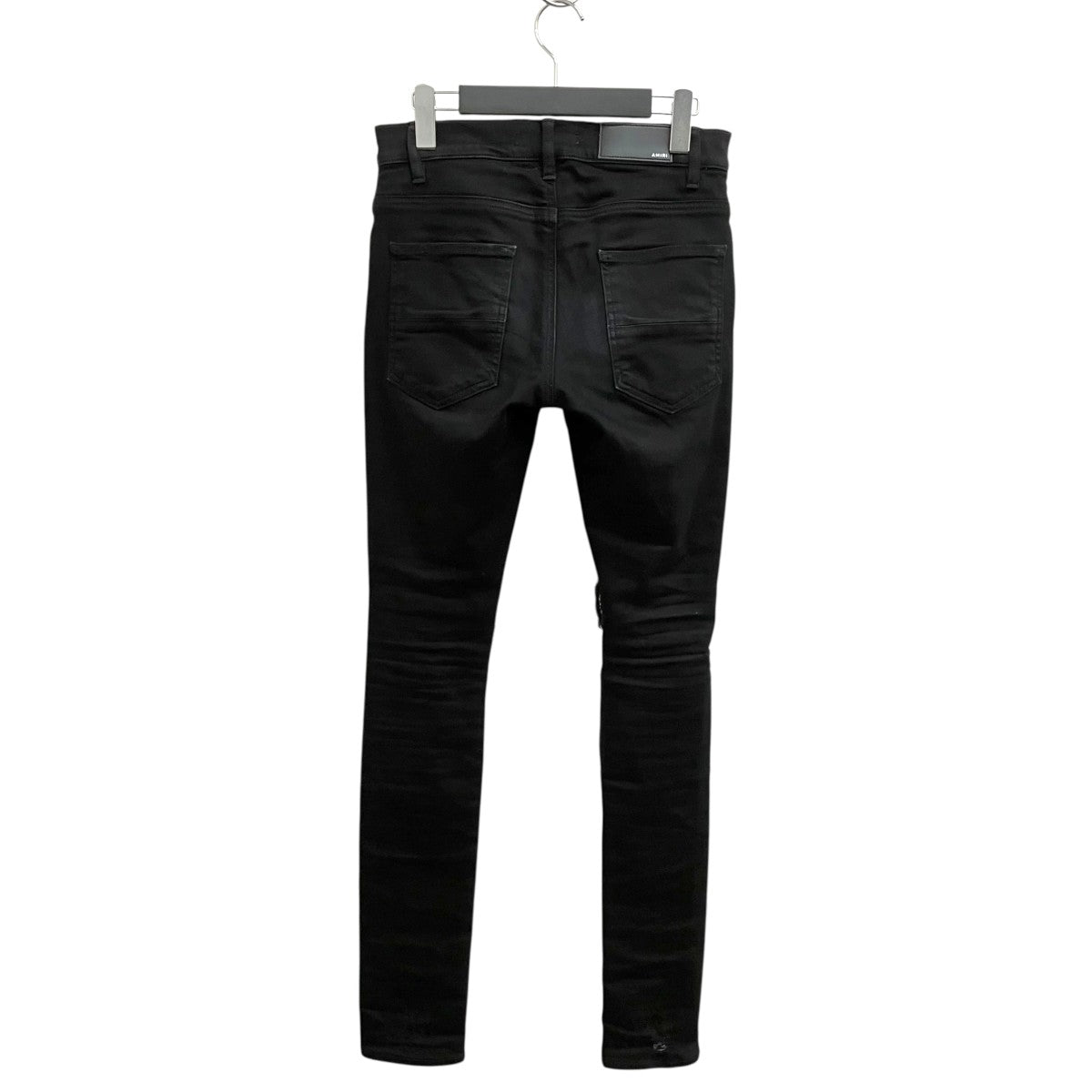 ロゴパッチ ダメージ加工 ストレッチスキニーデニムパンツ