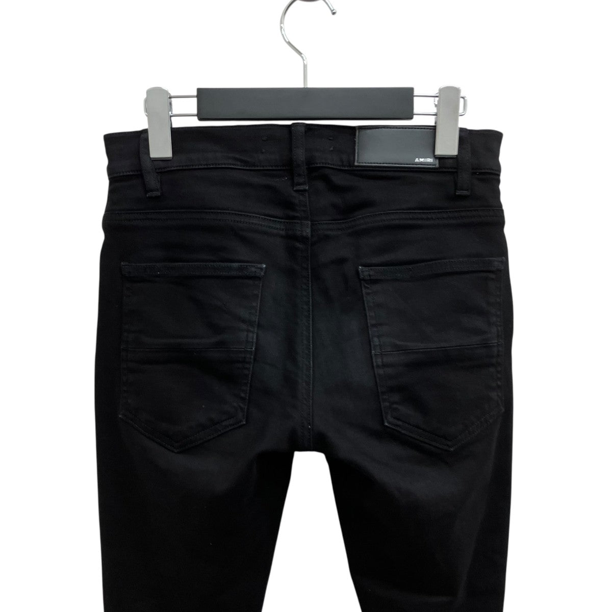 ロゴパッチ ダメージ加工 ストレッチスキニーデニムパンツ