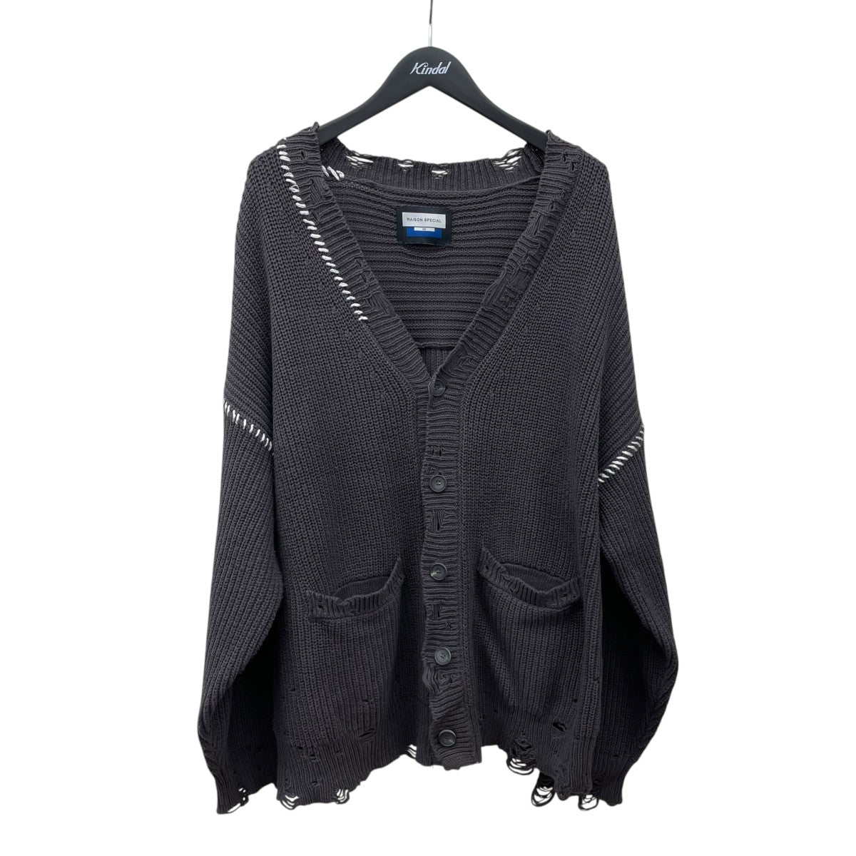 MAISON SPECIAL Embroidery Damage Prime-Over V-Neck Knitカーディガン11242361309 古着・中古-1枚目のアイテム画像