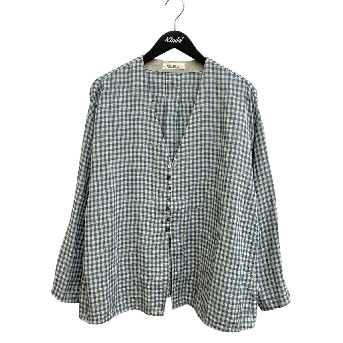 25SS リネンギンガムノーカラーブラウス 01251-1042