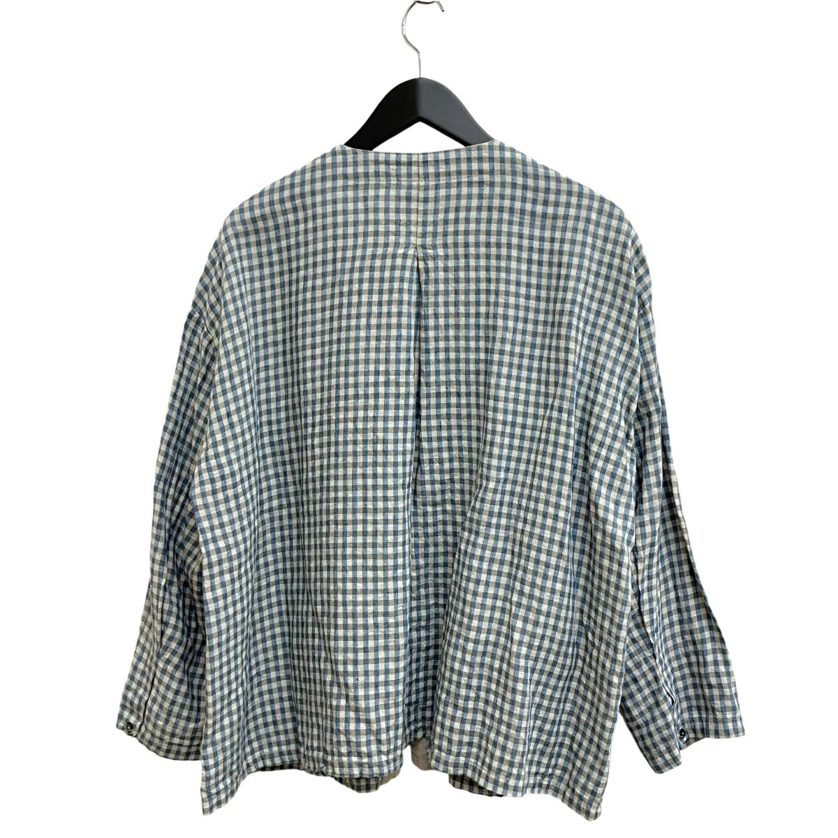 25SS リネンギンガムノーカラーブラウス 01251-1042