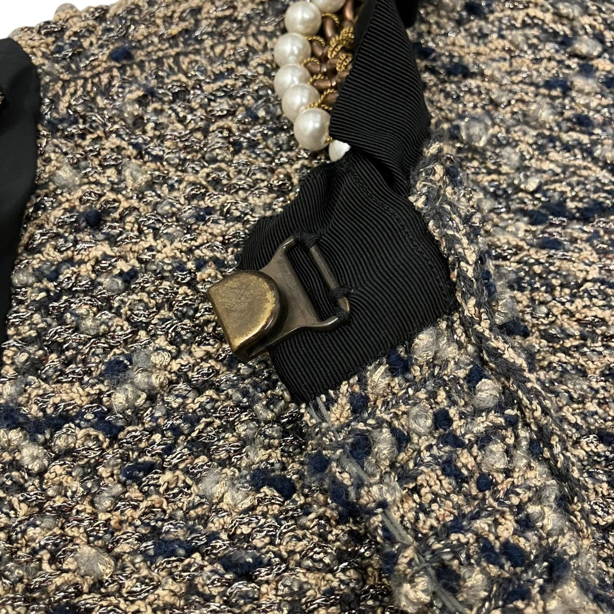 LANVIN Les 10ans ツイード 首元チェーン×パール装飾ニットコート 古着・中古-6枚目のアイテム画像
