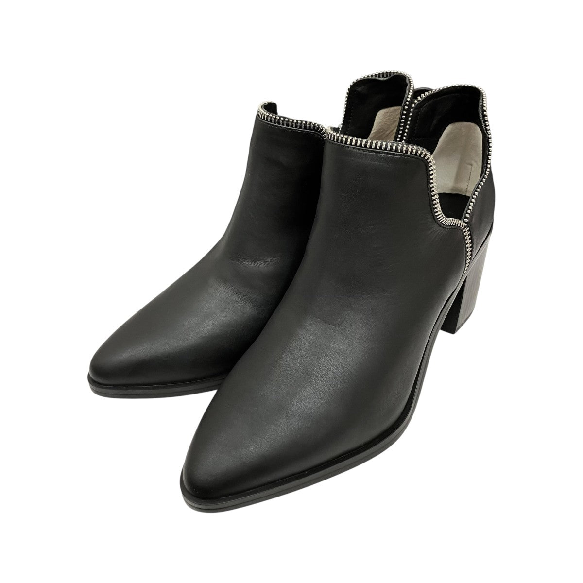 HUNTLEY I Black Leather Cut Out Zip Ankle Bootsショートブーツ