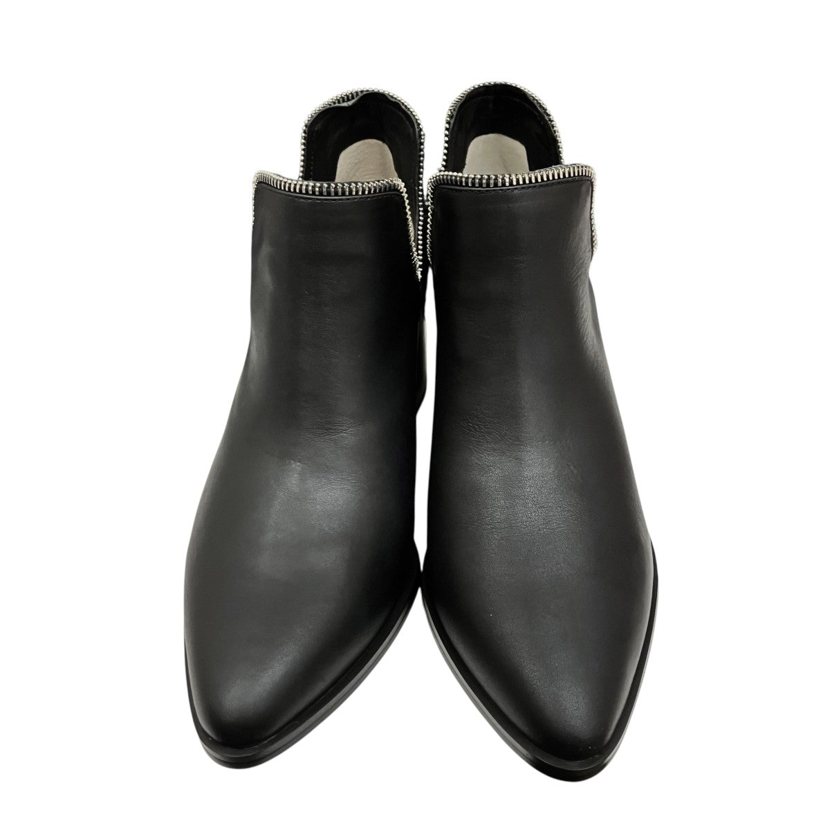 HUNTLEY I Black Leather Cut Out Zip Ankle Bootsショートブーツ
