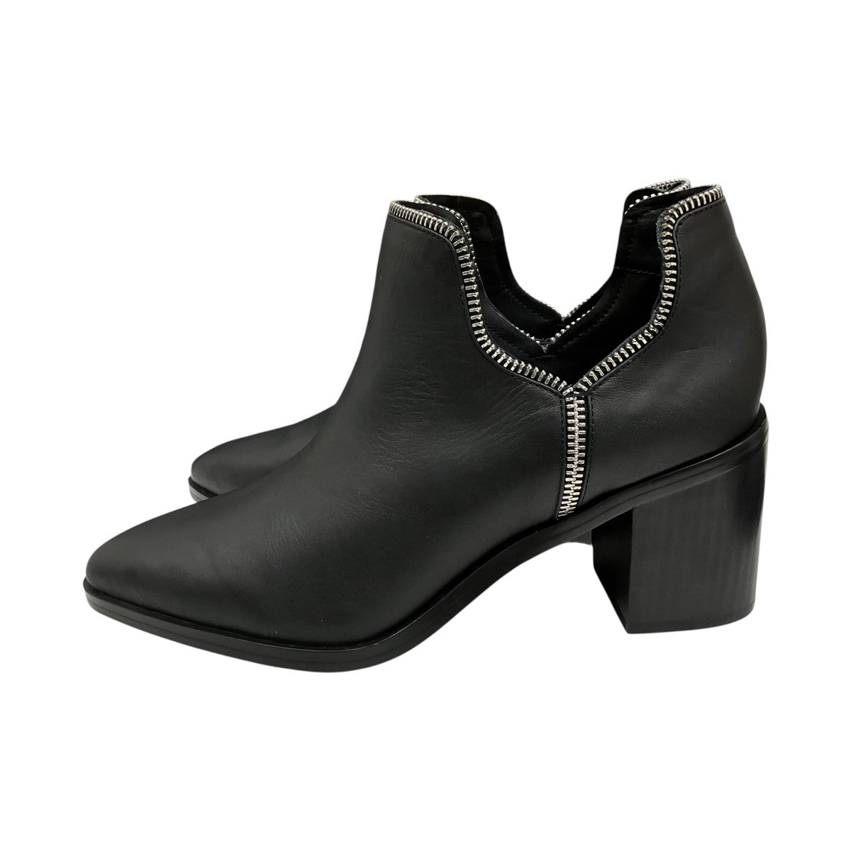 HUNTLEY I Black Leather Cut Out Zip Ankle Bootsショートブーツ