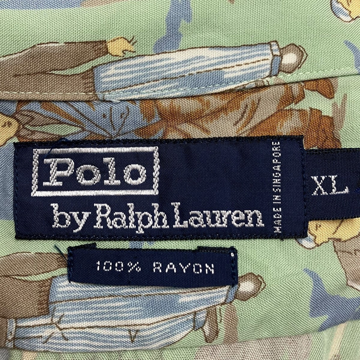 POLO RALPH LAUREN(ポロラルフローレン) OLD PEOPLES シンガポール製総柄シャツ 黄緑×ブルー サイズ  16｜【公式】カインドオルオンライン ブランド古着・中古通販【kindal】