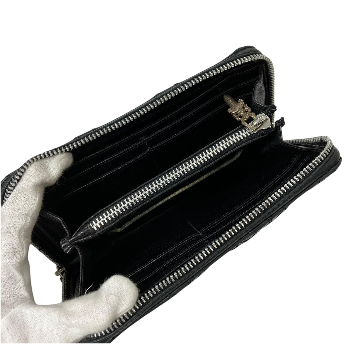 CHROME HEARTS　黒 レザー 長財布 ダブルファスナー クロムハーツ 財布（Chrome Hearts）REC F ZIP＃2 ピラミッド