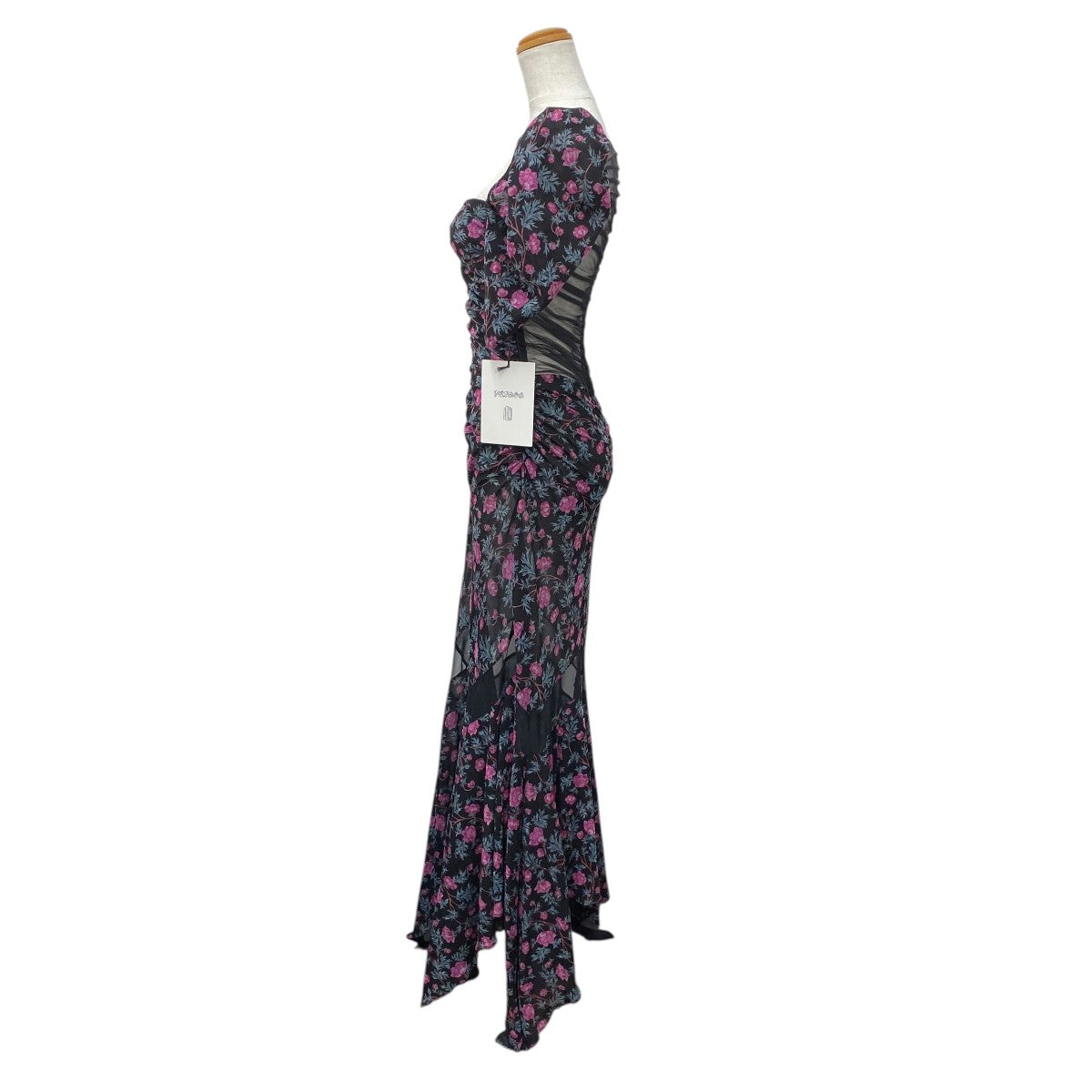 FETICO(フェティコ) FLORAL PRINT RUFFLED-HEM VELOUR DRESS