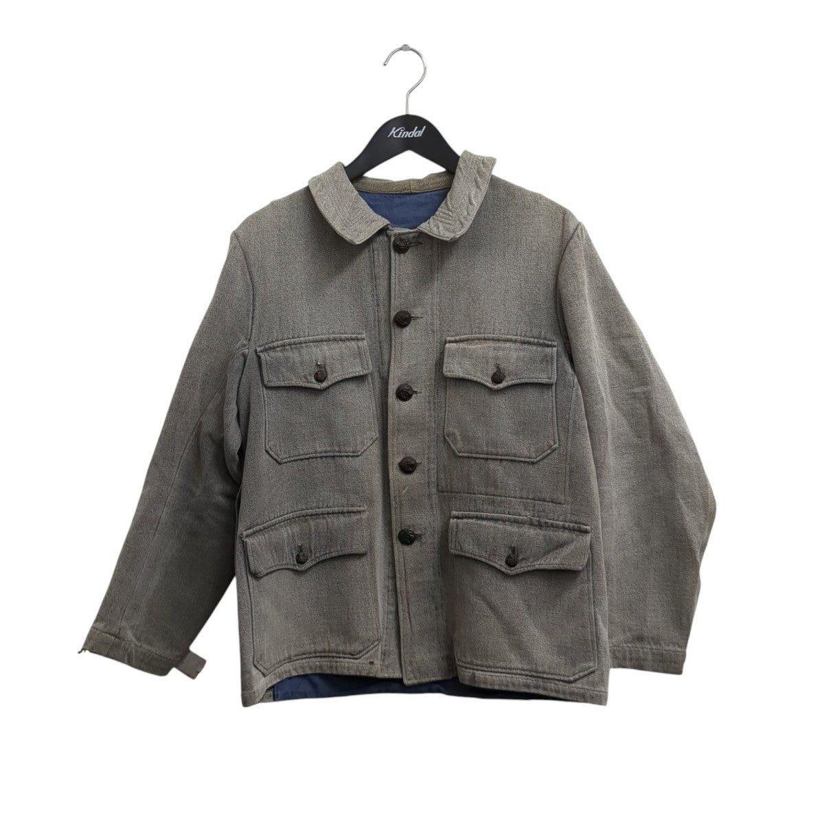 50s French Black Chambray Hunting Jacket ごま塩 動物ボタン グッドコンディションジャケット
