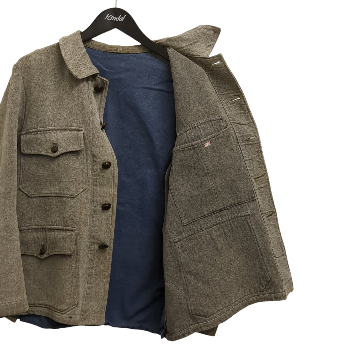50s French Black Chambray Hunting Jacket ごま塩 動物ボタン グッドコンディションジャケット