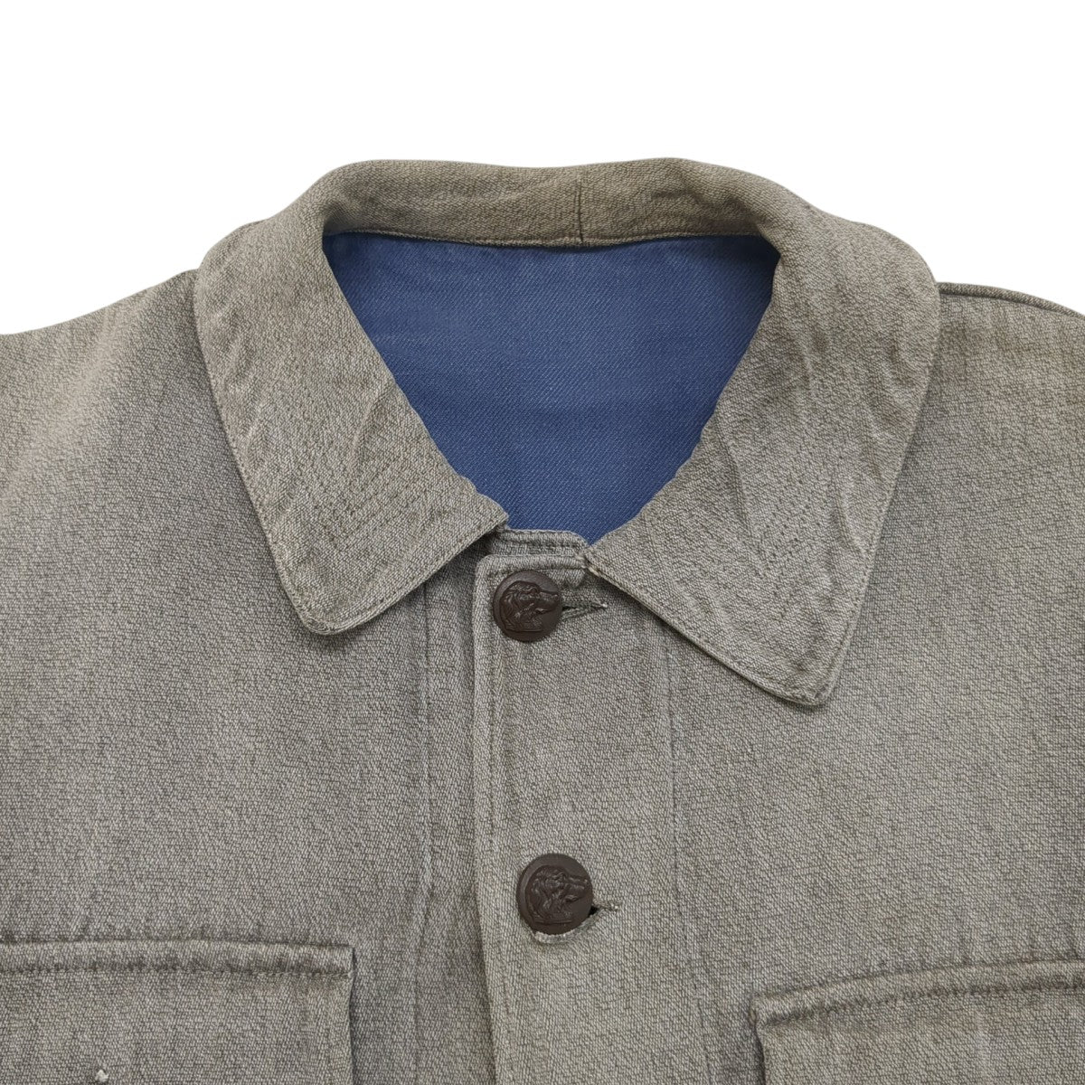 50s French Black Chambray Hunting Jacket ごま塩 動物ボタン グッドコンディションジャケット