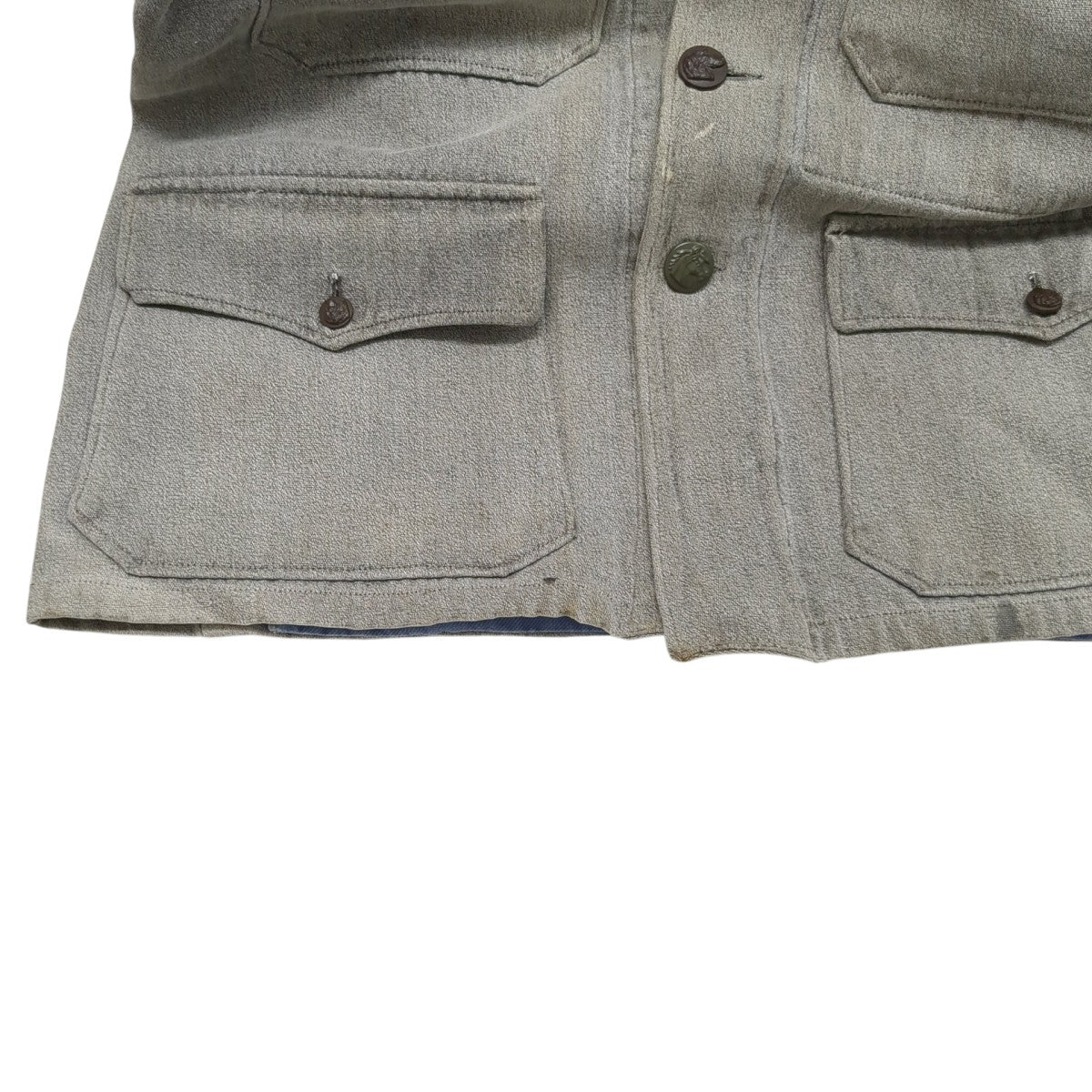 50s French Black Chambray Hunting Jacket ごま塩 動物ボタン グッドコンディションジャケット