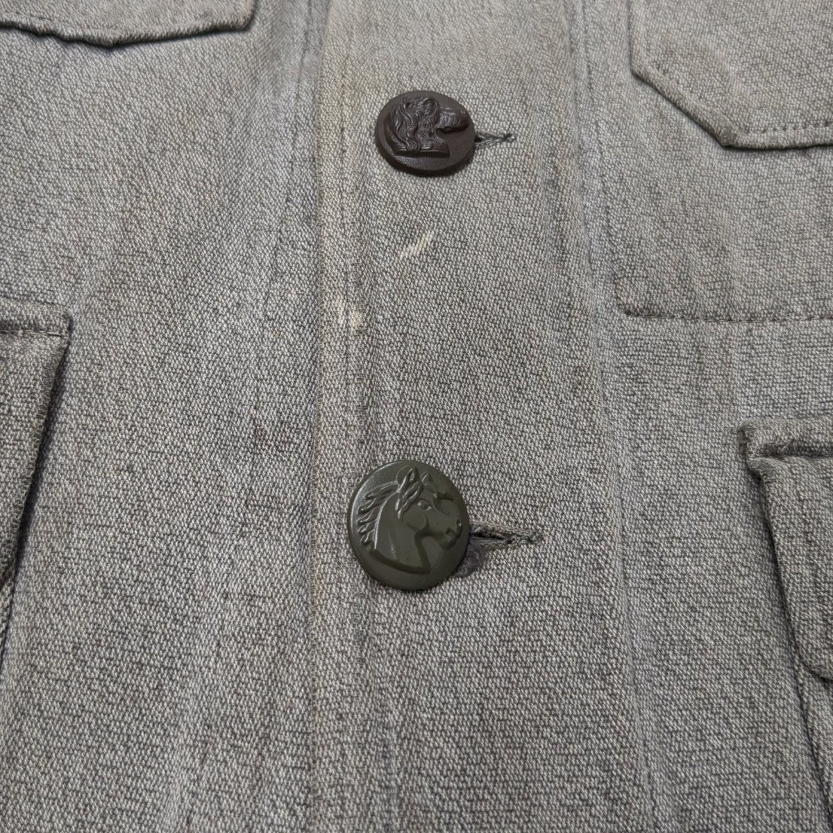 50s French Black Chambray Hunting Jacket ごま塩 動物ボタン グッドコンディションジャケット