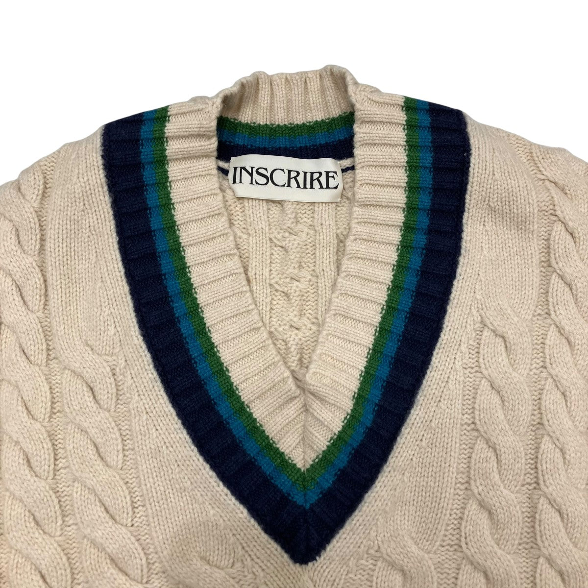【値下げ】INSCRIRE Vネックニット I22AW-K12 ベージュ×ブルー サイズ：F (京都店) INSCRIRE(アンスクリア) VネックニットI22AW-K12 I22AW-K12