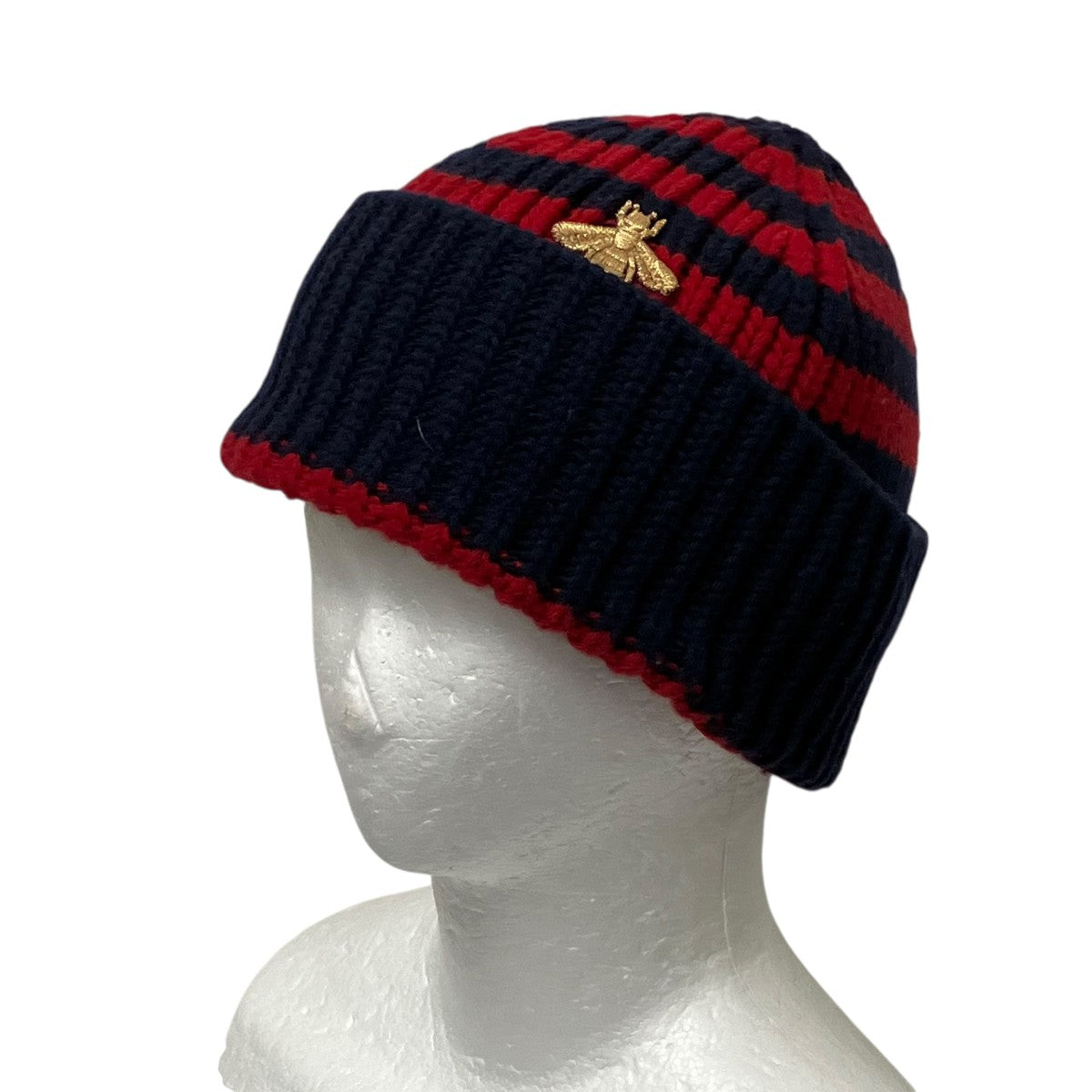 GUCCI(グッチ) Bee刺繍ボーダーニット帽ニット帽 ネイビー サイズ L