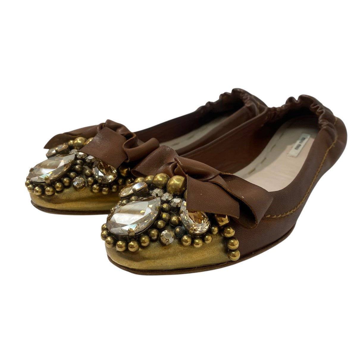 MIU MIU(ミュウミュウ) ビジューパンプス グレー×ゴールド