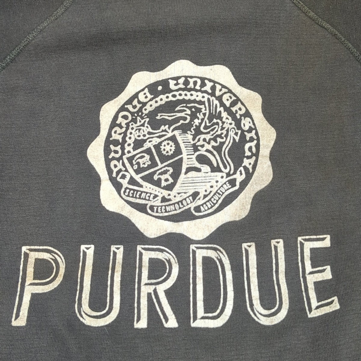 60s PURDUE カレッジ フロッキープリント 脇下ガゼットトレーナー