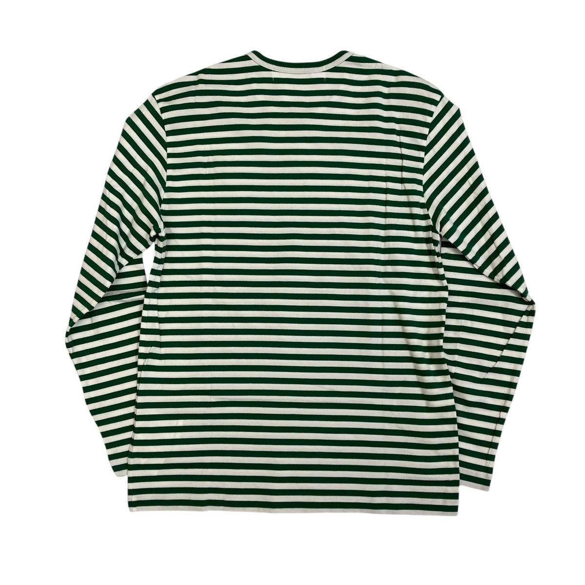 プレイ・コムデギャルソン 緑縦長ハート長袖Tシャツ（ボーダー