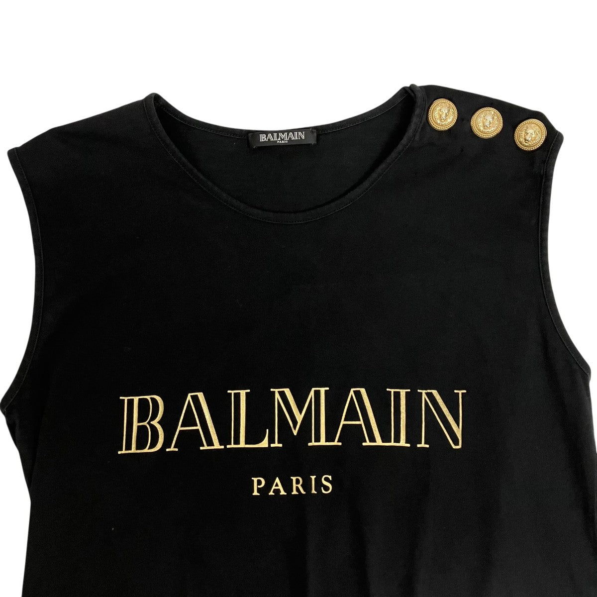 ★BALMAIN★ゴールドロゴ ボタン ノースリーブシャツ ホワイト サイズ34 ☆BALMAIN☆ゴールドロゴ ボタン ノースリーブシャツ ホワイト
