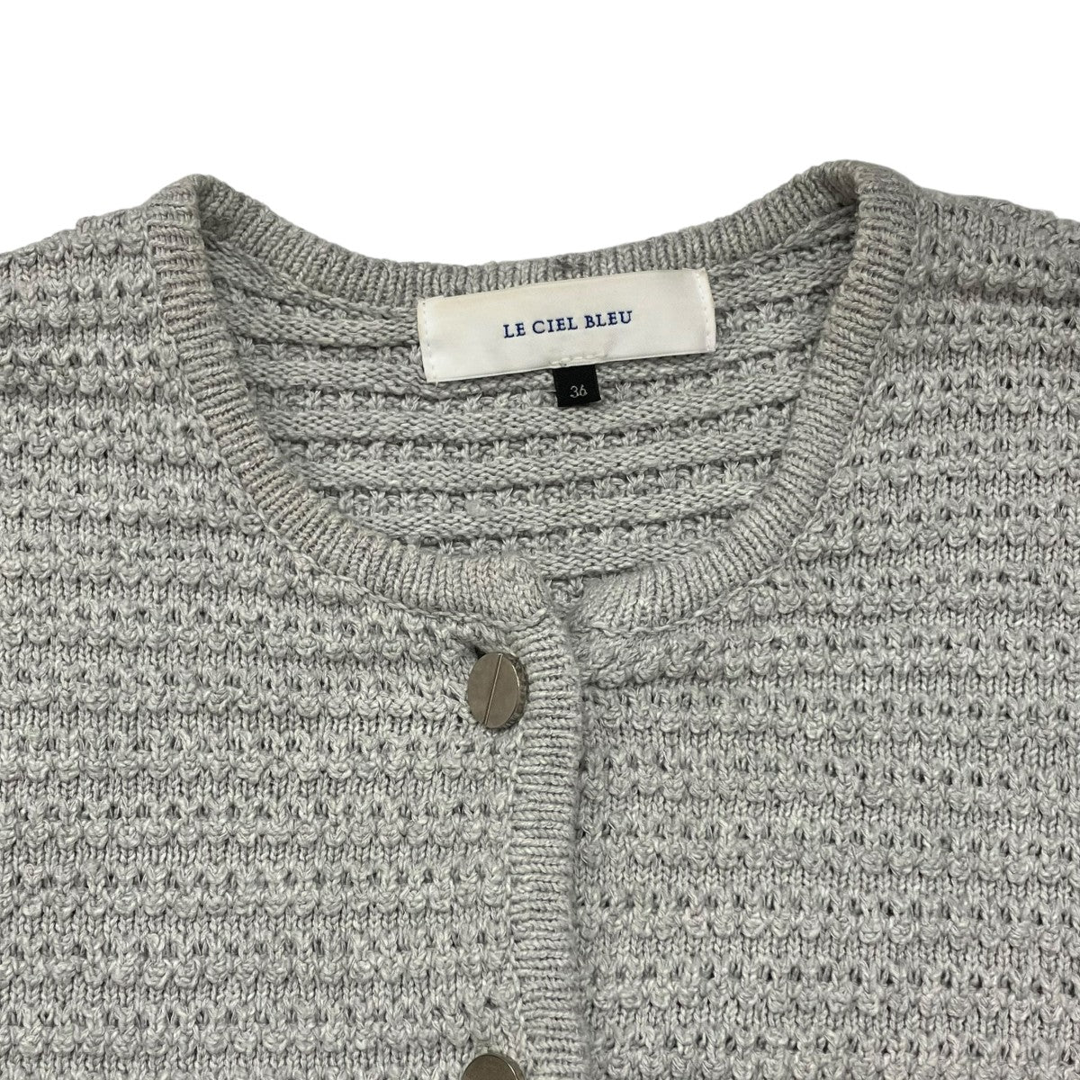 ルシェルブルー LE CIEL BLEU Waffle Knit Jacket カーディガン 27S61205 グレー サイズ：36 ル シェル ブルー - LE CIEL BLEU | Waffle Knit Jacket-Light
