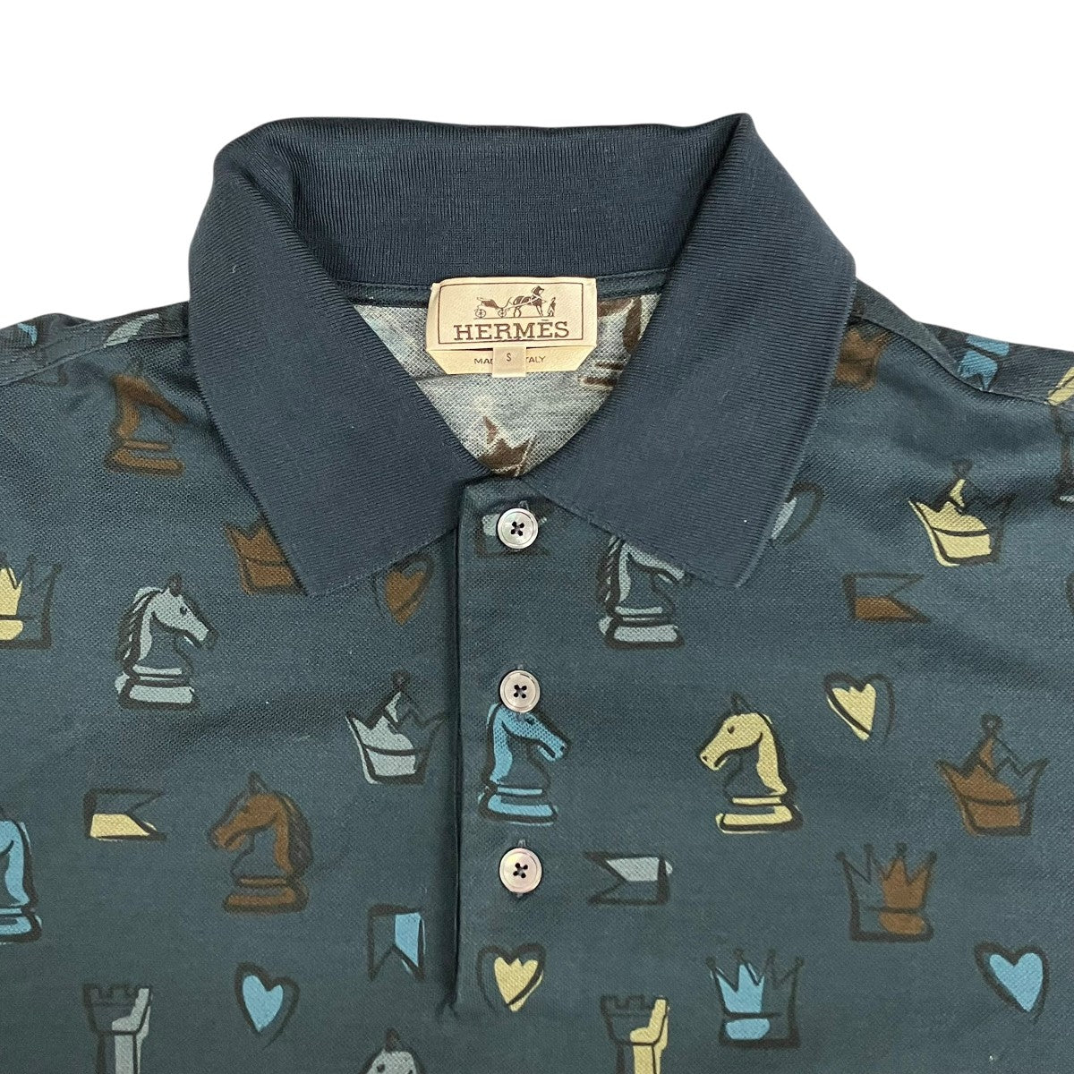 HERMES エルメス 22SS コットン100％ 半袖ポロシャツ ネイビー エルメス セリエ コットン×ポリエステル ポロシャツ M メンズ