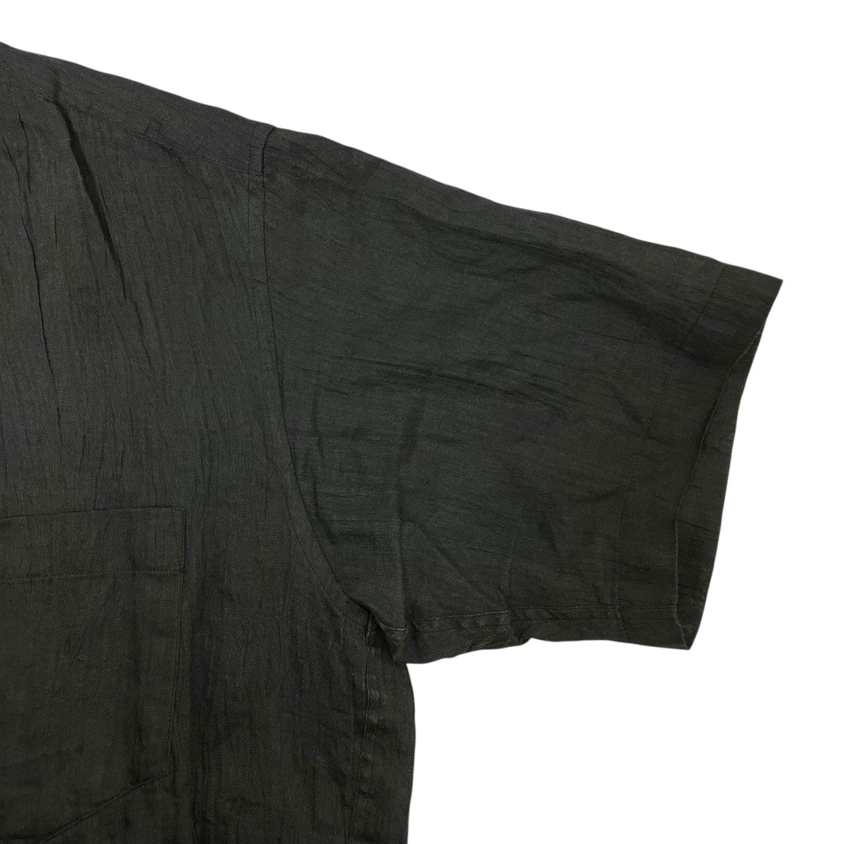 イッセイミヤケ HaaT バンドカラー ギャザー リネンシャツ 羽織り 黒 2 イッセイミヤケ ハートISSEY MIYAKE HaaT 製品洗いテンセル水彩