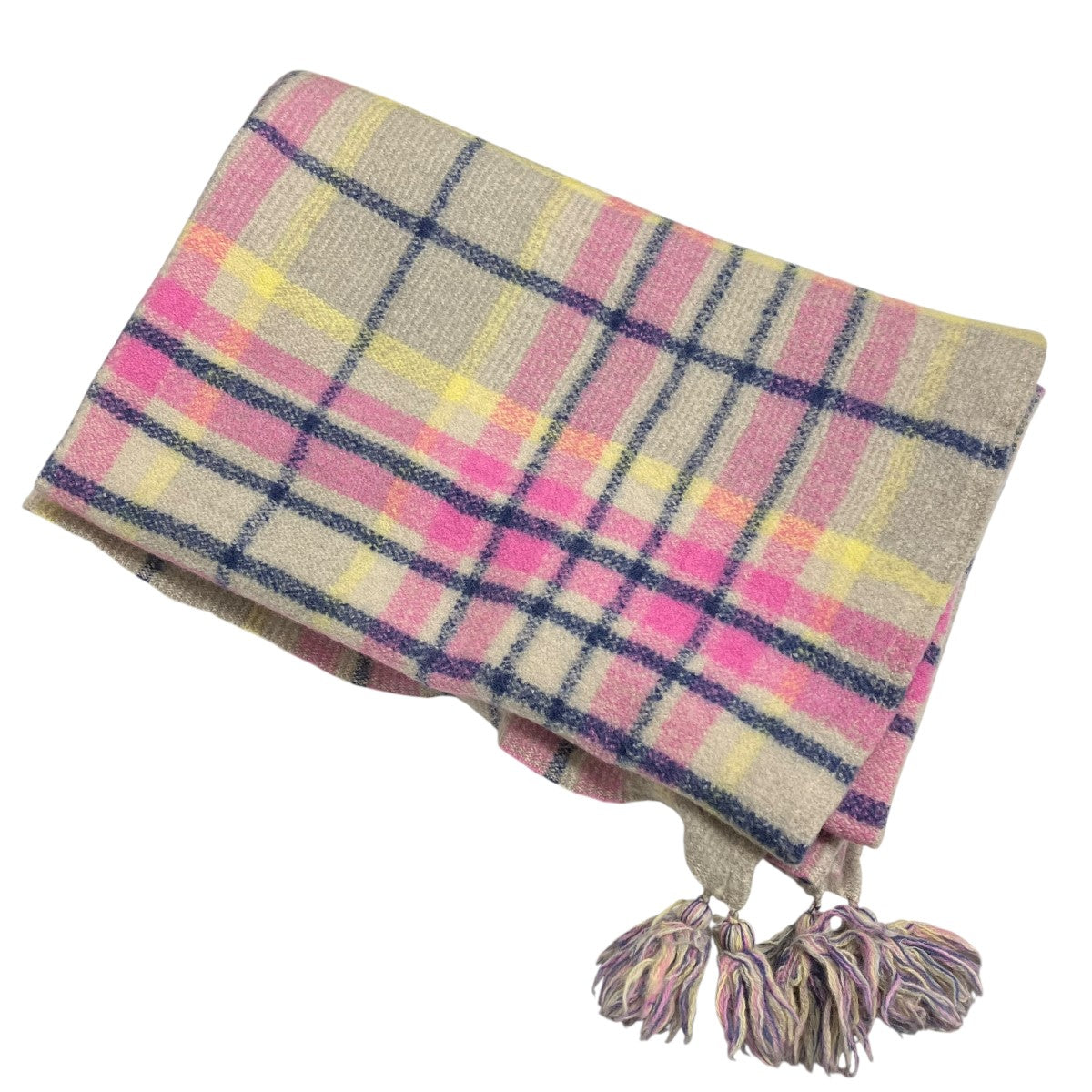 美品　45R フォーティファイブアール　ピンク×黒チェック柄ストール　マフラー 45R(フォーティファイブアール) 23AWマフラー グレー×ピンク｜【公式