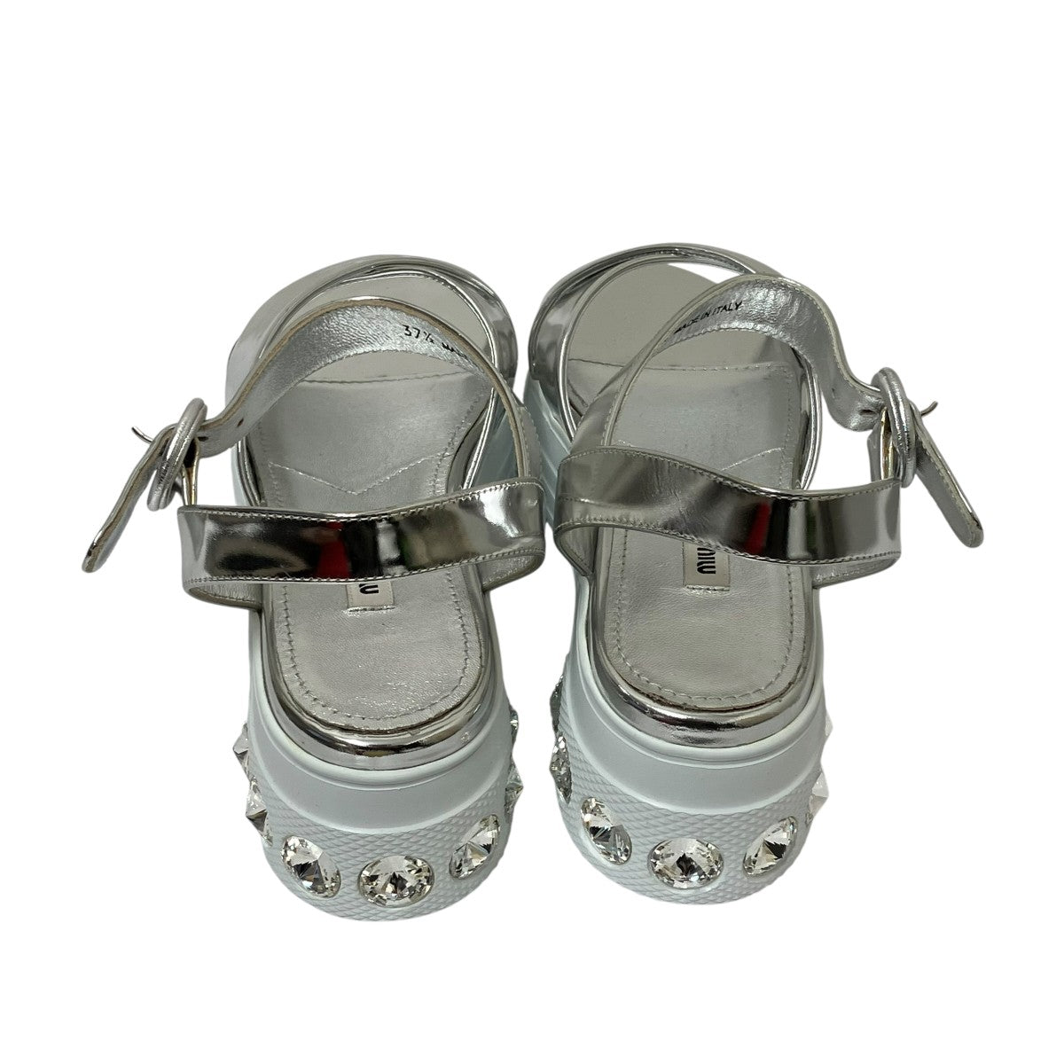 MIU MIU White Patent Leather Ankle Strap Crystals Platform Sandalsサンダル5X996C 古着・中古-3枚目のアイテム画像
