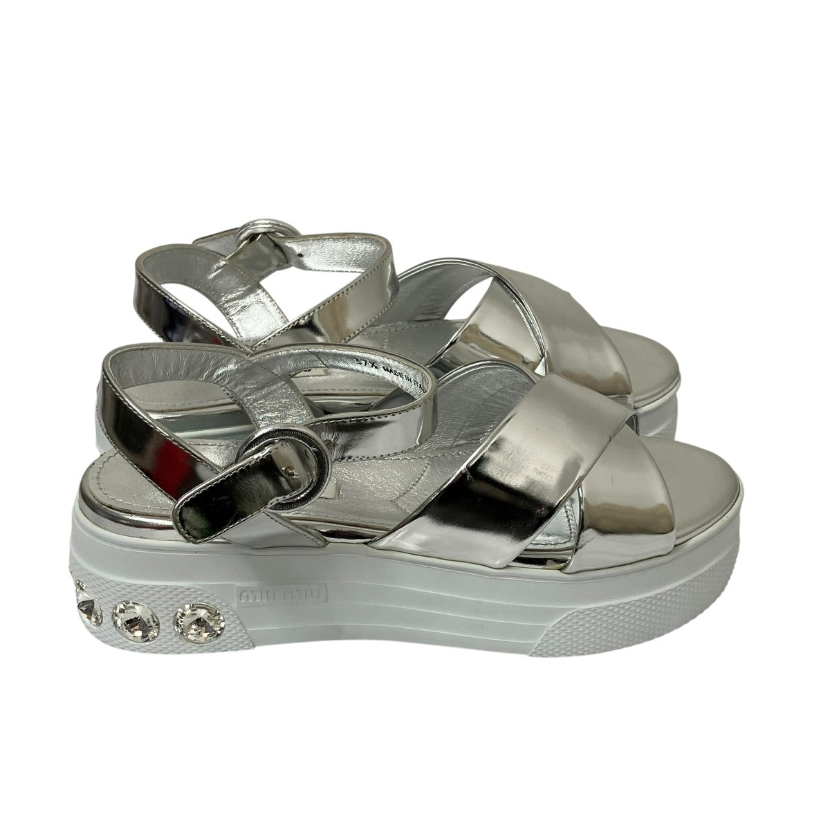 MIU MIU White Patent Leather Ankle Strap Crystals Platform Sandalsサンダル5X996C 古着・中古-4枚目のアイテム画像