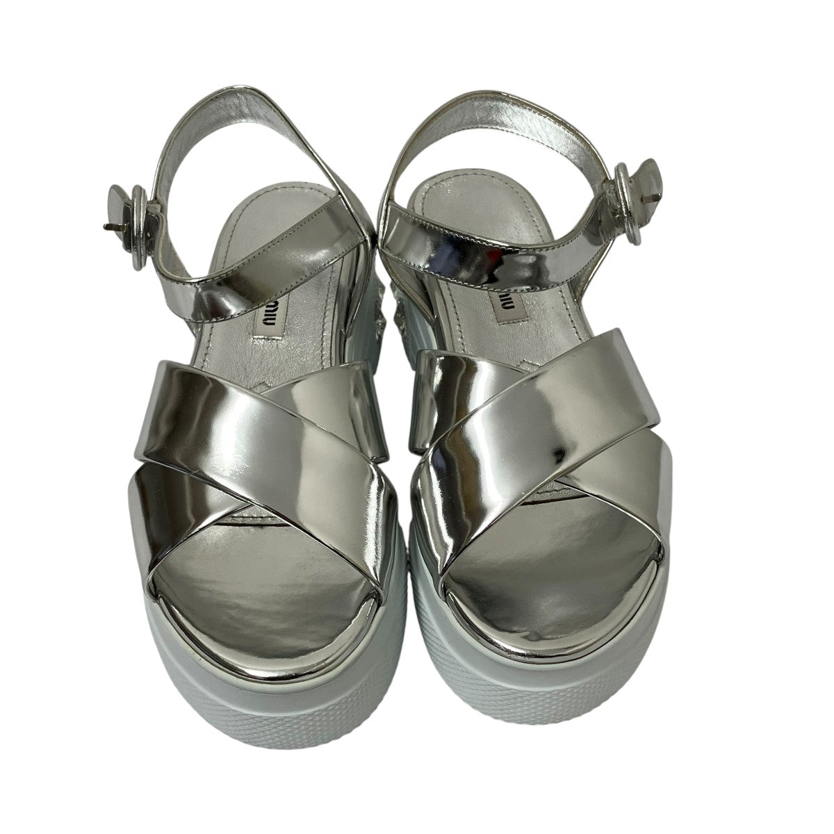 MIU MIU White Patent Leather Ankle Strap Crystals Platform Sandalsサンダル5X996C 古着・中古-5枚目のアイテム画像
