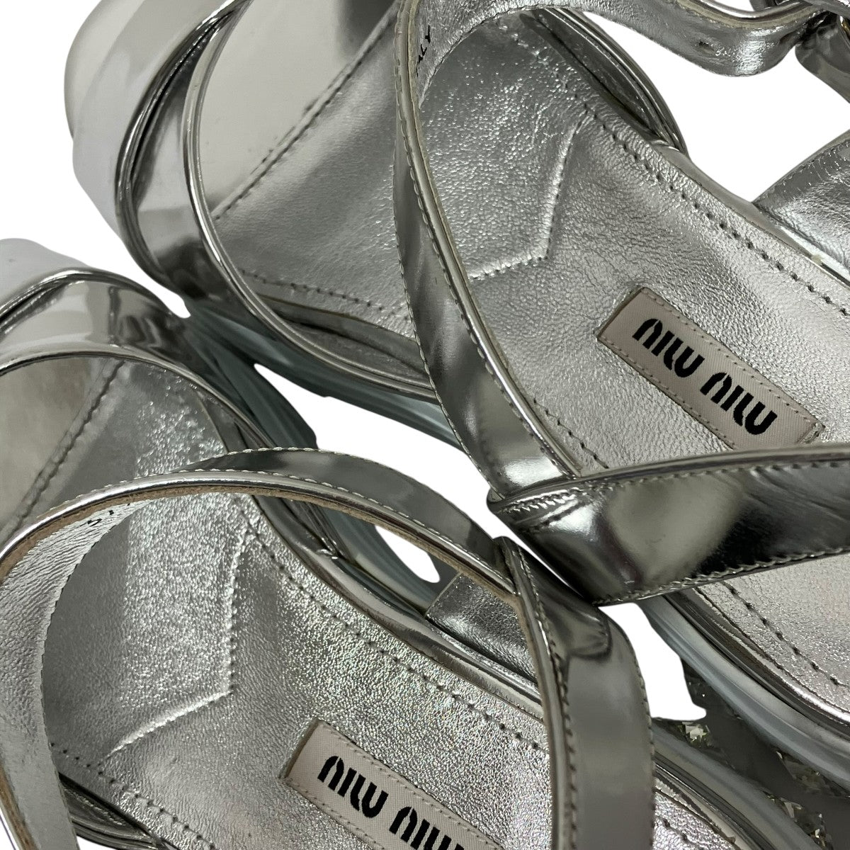 MIU MIU White Patent Leather Ankle Strap Crystals Platform Sandalsサンダル5X996C 古着・中古-6枚目のアイテム画像