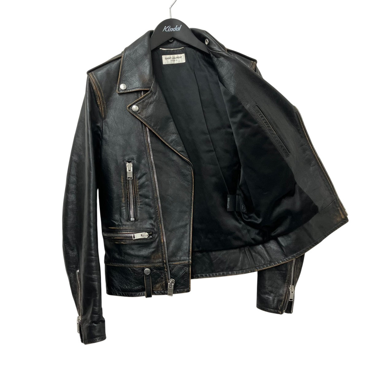 Saint Laurent Paris クラシックモーターサイクルジャケット ヴィンテージ加工レザージャケット484284 古着・中古-2枚目のアイテム画像