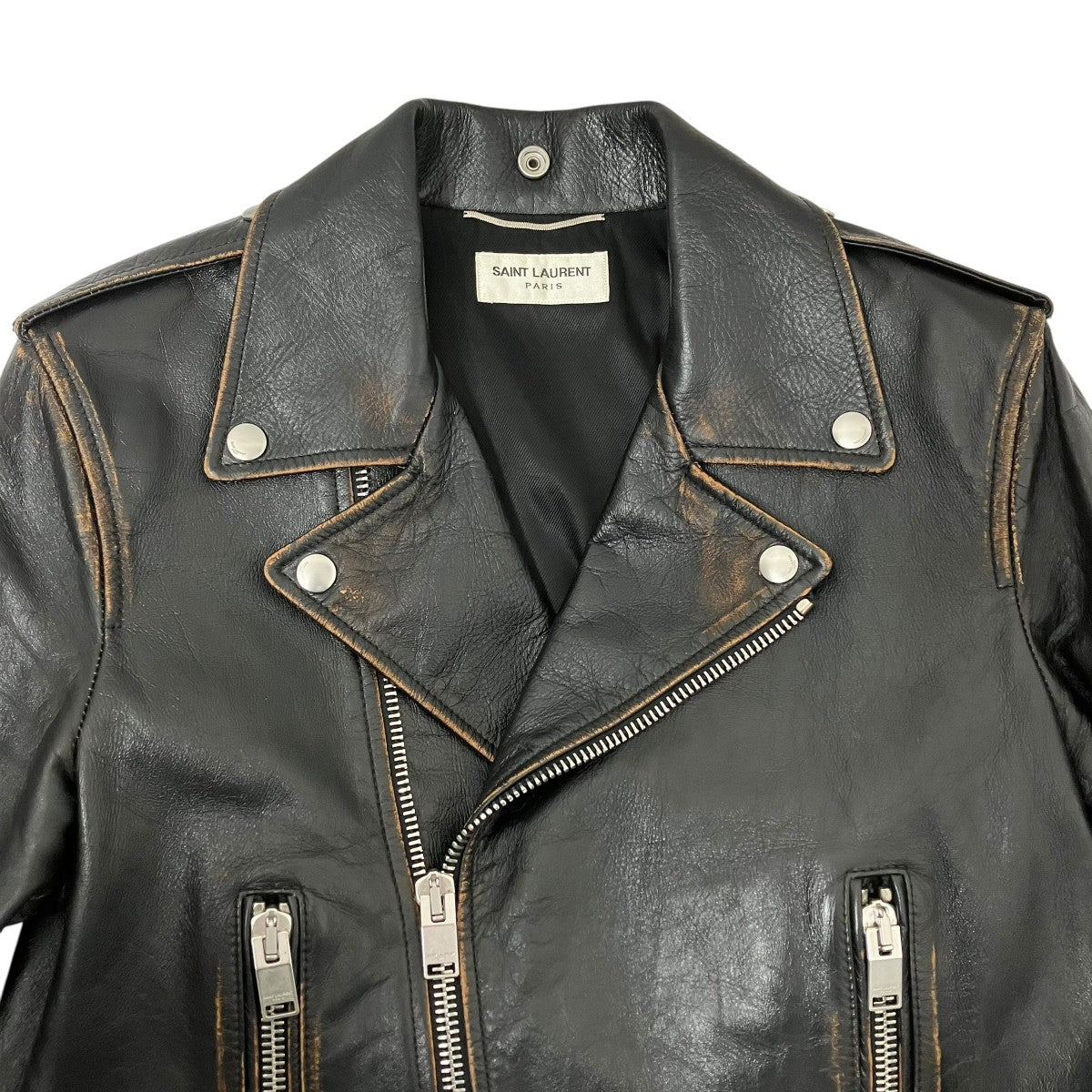 Saint Laurent Paris クラシックモーターサイクルジャケット ヴィンテージ加工レザージャケット484284 古着・中古-4枚目のアイテム画像