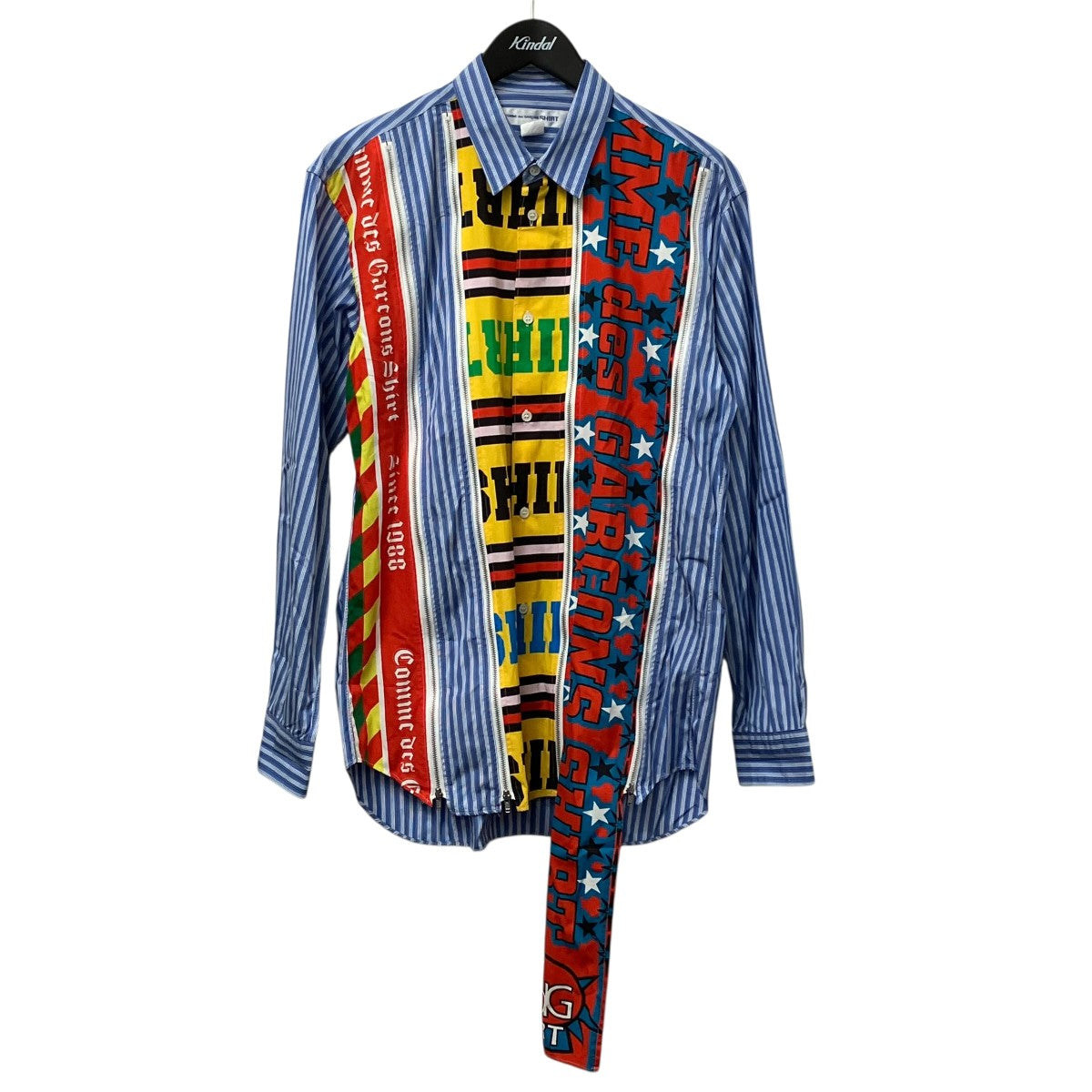 yarn dyed cotton stripe x cotton poplin printシャツFP-B012