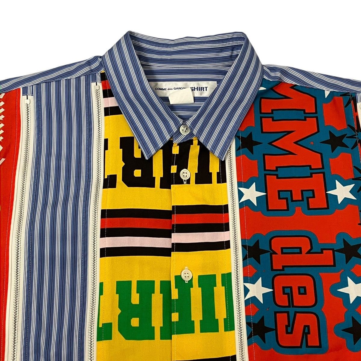 yarn dyed cotton stripe x cotton poplin printシャツFP-B012
