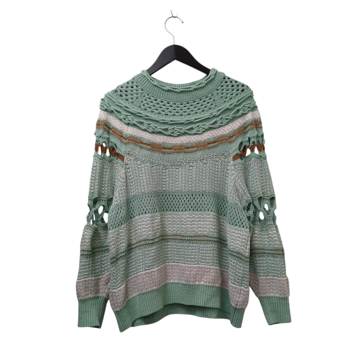 23AWBamboo Basket Pattern Knitted Top -Mint GreenセーターMM23SS-KN036