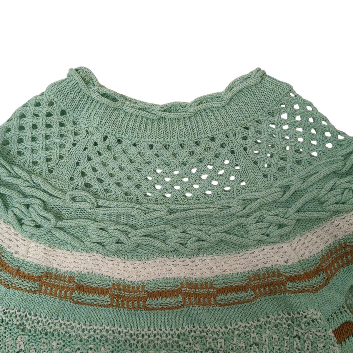 23AWBamboo Basket Pattern Knitted Top -Mint GreenセーターMM23SS-KN036