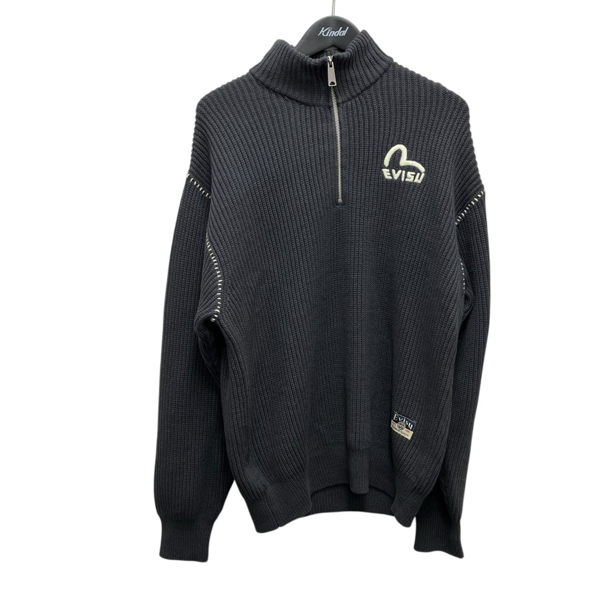 EVISU カモメ刺繍 ハーフジップ ニットプルオーバー2EAHTM6SR1227RXCT 古着・中古-1枚目のアイテム画像