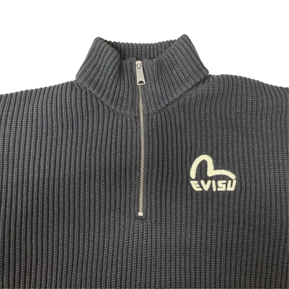EVISU カモメ刺繍 ハーフジップ ニットプルオーバー2EAHTM6SR1227RXCT 古着・中古-3枚目のアイテム画像