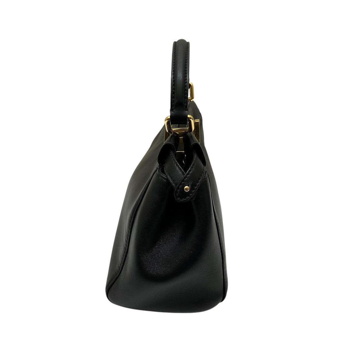 FENDI シルク100% ノースリーブワンピース ブラッグ マルチボタン 黒