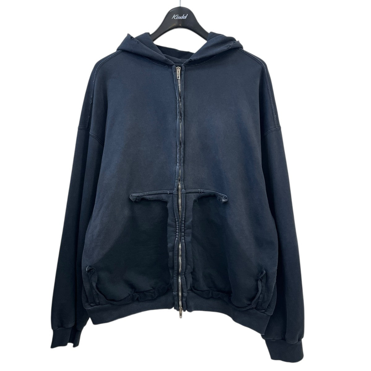 Tape Type Ripped Pocket Zip Up Hoodieジップパーカー