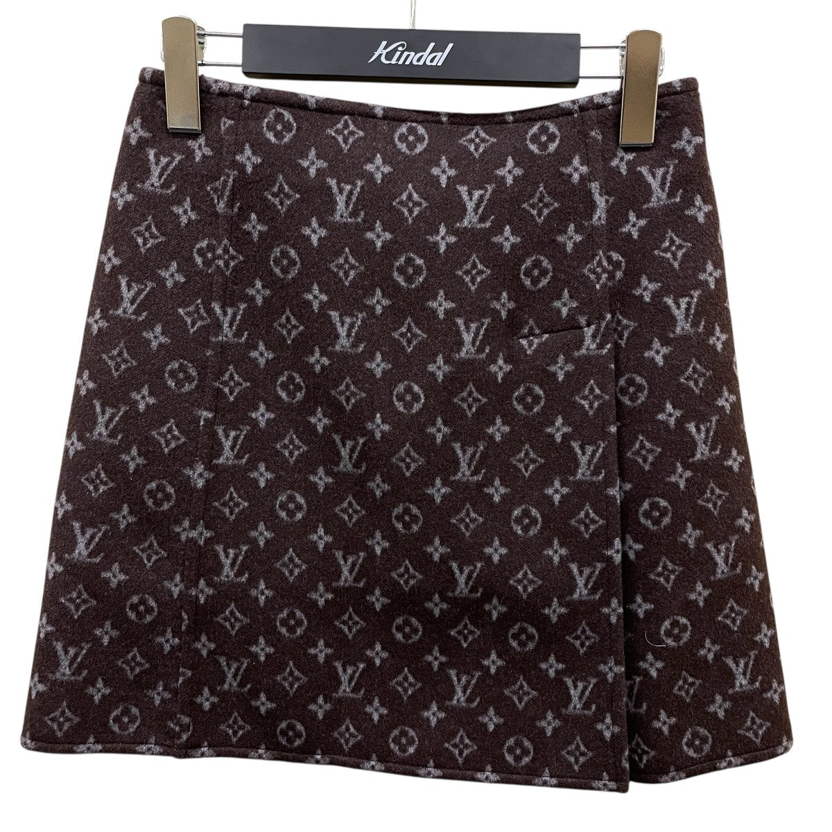 Louis Vuitton モノグラムステッチ入りサンドグレー ミニスカートM Louis Vuitton《モノグラムミニスカート》グレー ウール 直営店