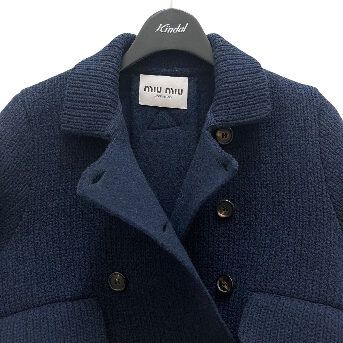 miu miu ネイビー　クロップドジャケット ネイビー コットンフリース クロップド スウェットシャツ | Miu Miu