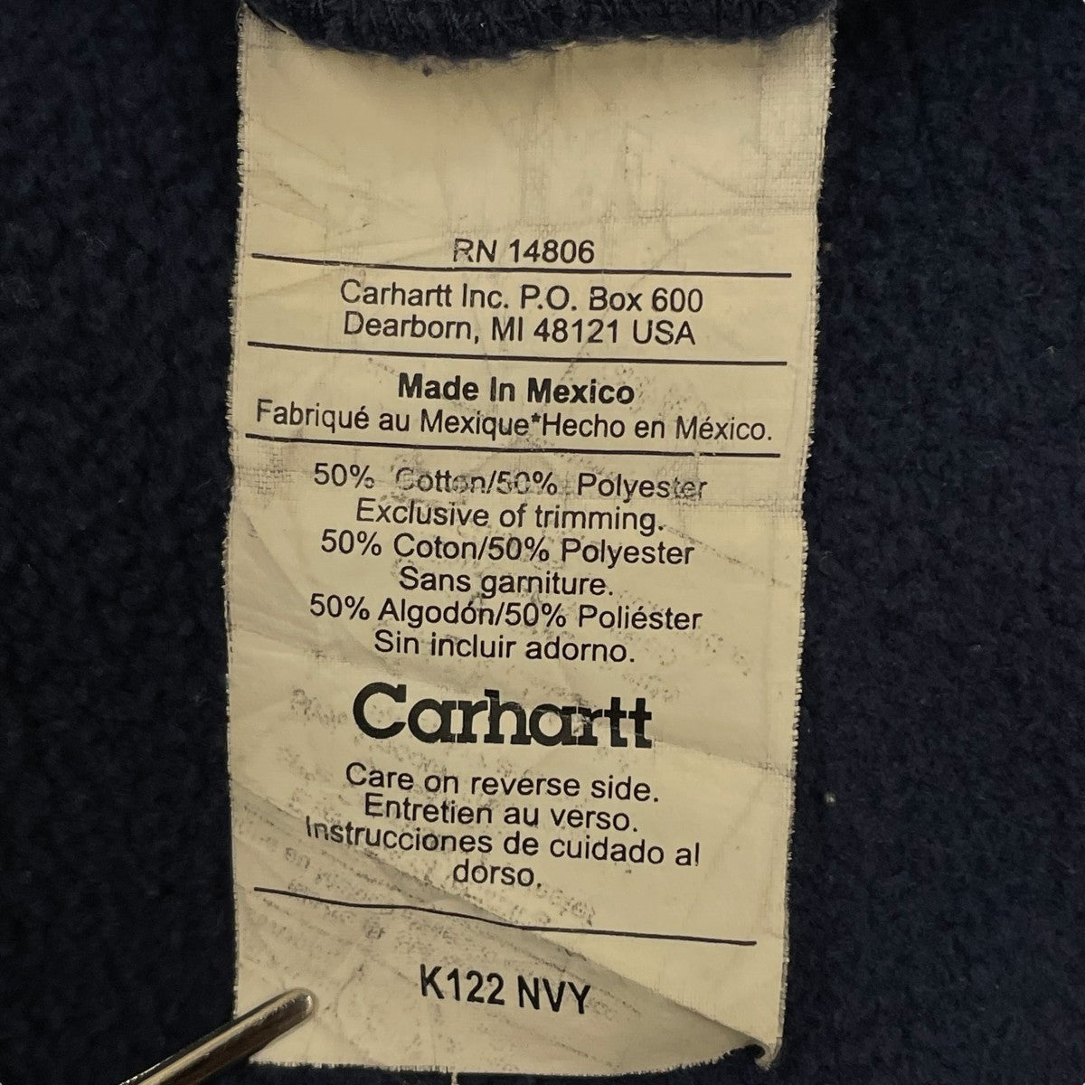Carhartt メキシコ製 ジップパーカー ネイビー 刺繍 ロゴ sizeL 中古・古着通販】CarHartt (カーハート) ジップパーカー ネイビー