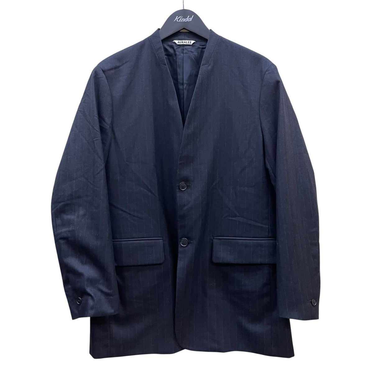 AURALEE(オーラリー) FULLING FLANNEL STRIPE JACKETノーカラー