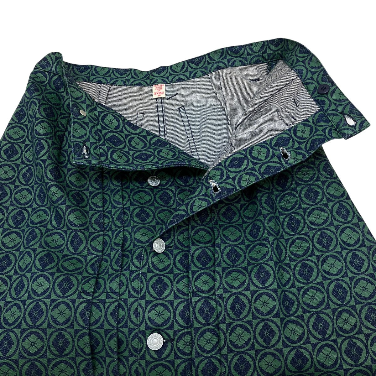 EVISU(エヴィス) プリントデニムスカート インディゴ×グリーン