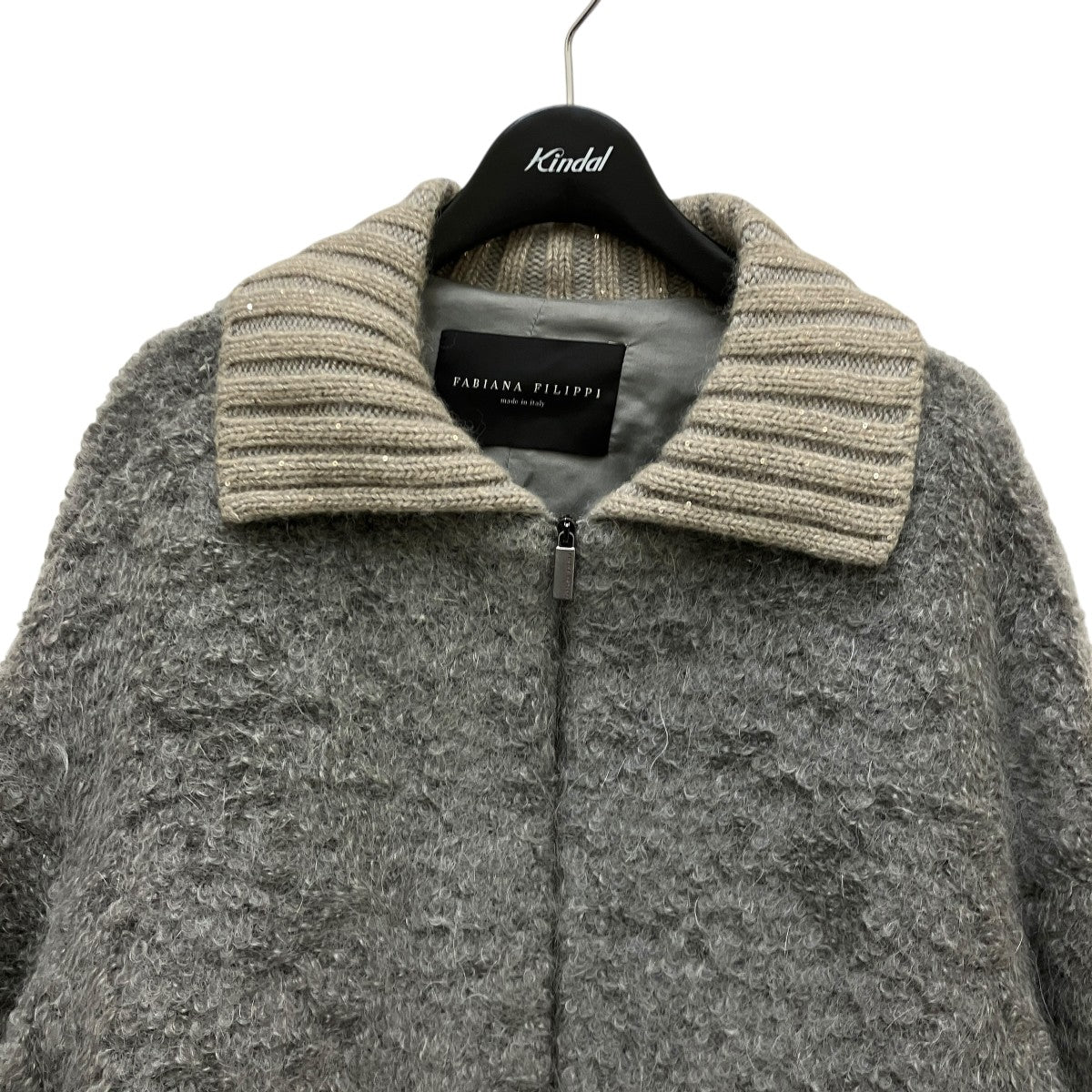 fabiana filippi(ファビアナフィリッピ) モヘヤ混ニットコート グレー