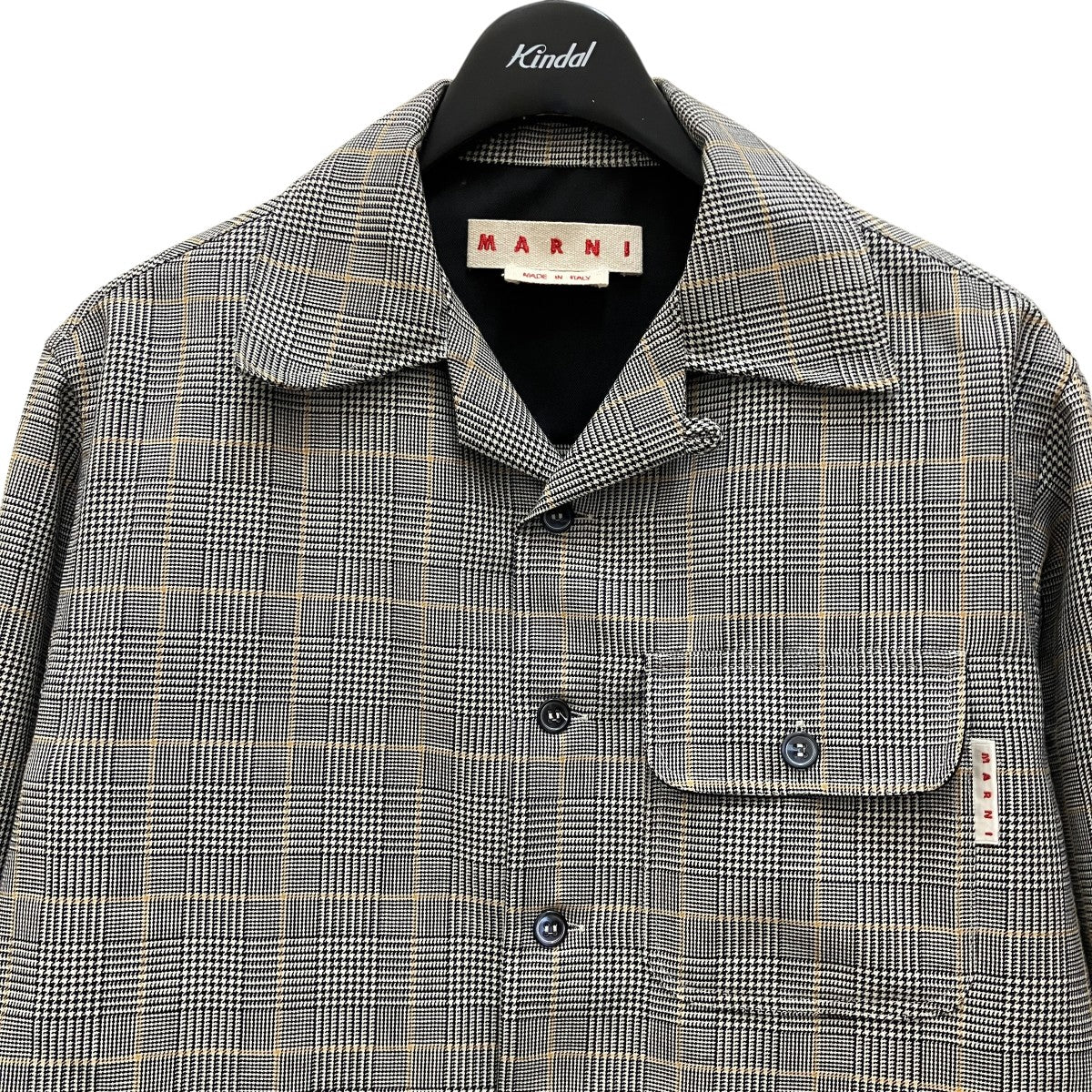 【未使用に近い】MARNI 総柄 オープンカラーシャツ 赤 48 イタリア製 MARNI(マルニ) グレンチェックオープンカラーシャツ グレー