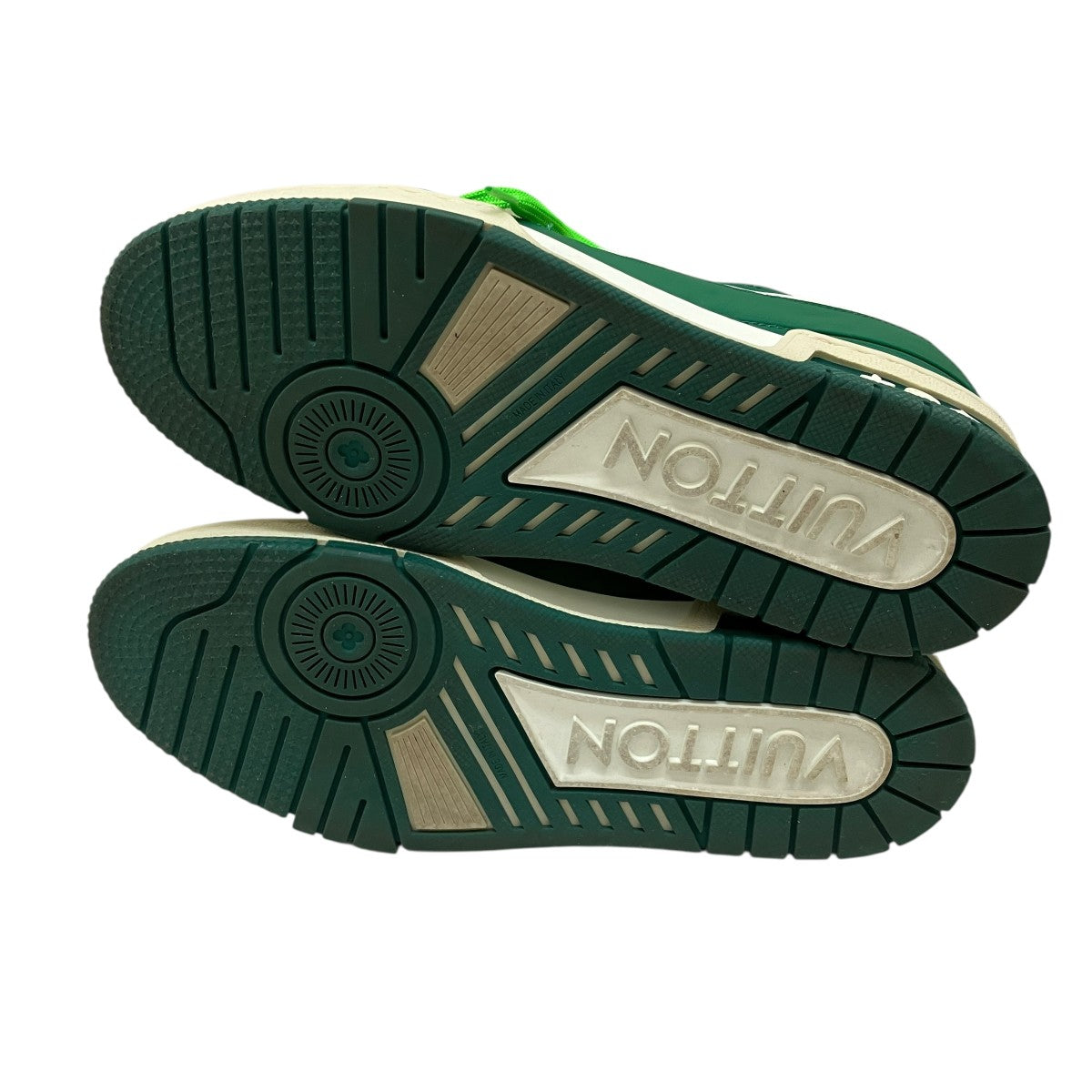 ヴィトン LVトレイナー2ライン スニーカー 6 1/2 グリーン×ホワイト左足