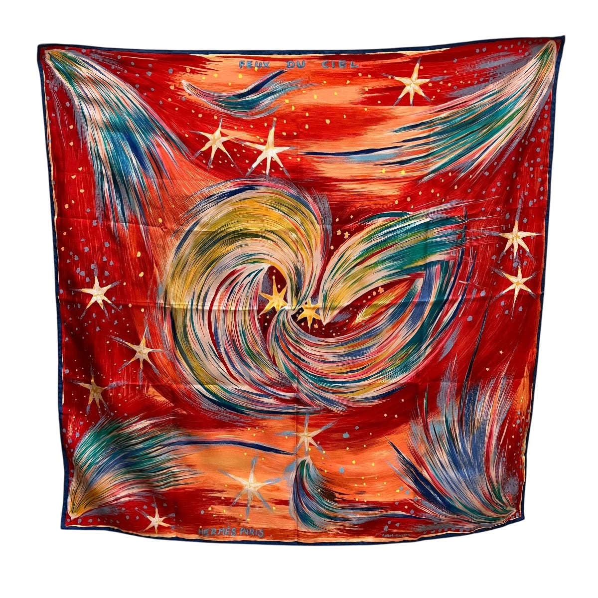 HERMÈS カラフル天の火模様 シルクスカーフ 90cm